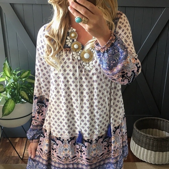 Tops - New Peasant Tassel Tie Tassel Tie Tunic Blouse Top